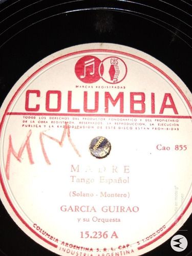 Pasta Garcia Guirao Su Orquesta Columbia C118