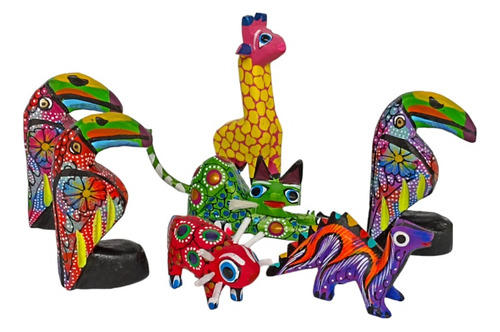 Paquete De 10 Alebrijes Mini De Oaxaca- Madera Copal