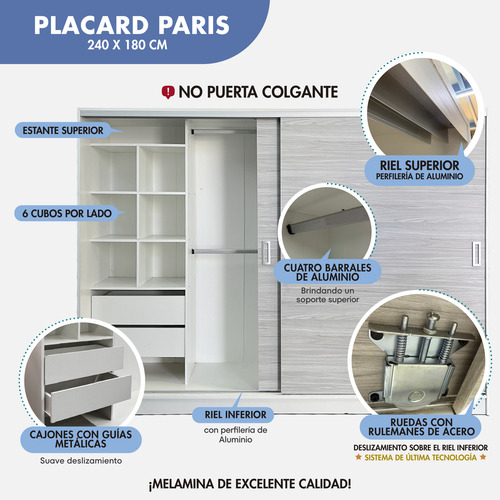 Placard Puertas Corredizas 240x180 Blanco Puertas Jacarandá