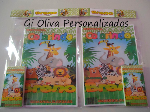 40 Kit Colorir Personalizado + Giz De Cera 6 Cores