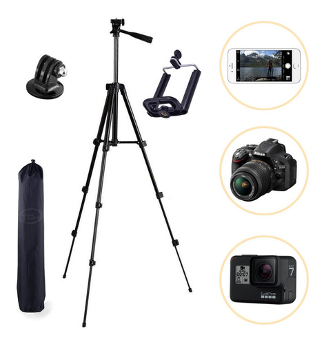 Trípode Extensible Para Cámara Adaptador Gopro Celular Plata