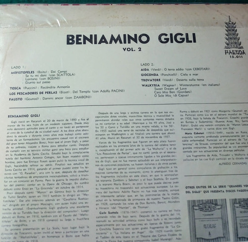 Disco Vinilo Beniamino Gigli -grandes Voces Del Siglo