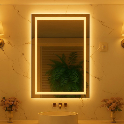 Espelho Retangular Vertical Jateado Led 90x70cm Sensor Touch