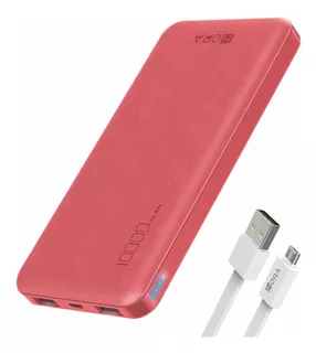 Power Bank Pila Bateria Portatil 10000mah 2.1A y 20cm Cable Micro V8 Baterias Portatiles Celulares con 2 USB Salidas 1hora GAR094 Rojo