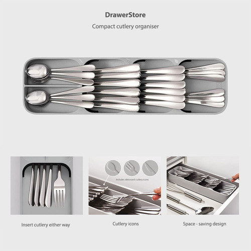Imagen 2 de 8 de Organizador De Cubiertos Para Cajón 5 Compartimentos Cocina