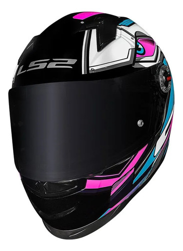 Capacete Ls2 Ff358 Classic Xdron Cyan + Viseira Rosa Solido 60