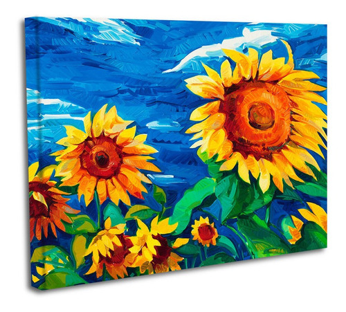 Cuadro Lienzo Canvas 45x60cm Girasol Pintura Tipo Oleo Campo