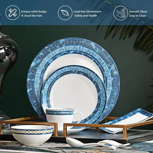 Vajilla porcelana blanca y azul hotsell