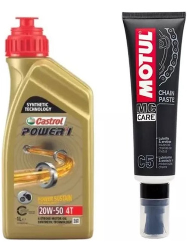 Castrol Power 1 20w50 Lt Original + Motul C5 Lubricante