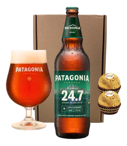 Combo Cerveza Patagonia 24.7 Ipa + Copa Tulipa + Bombones