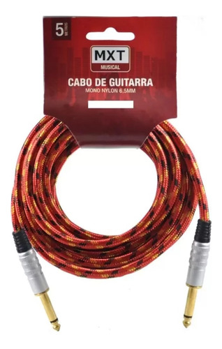 Cabo De Guitarra Mxt 5m Tecido Vermelho P10 X P10 Mono