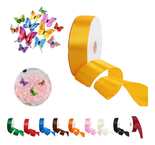 Listón Satinado 4 Cm Decoracion Popotillo Colores Listón 91m Amarillo Rollo De Liston Satinado