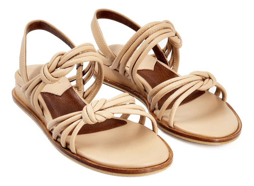 Sandalias Premium Tosone Cuero Camel 23112 Tiras Finas Nudo