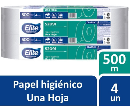 4 Rollos Papel Higiénico Una Hoja Elite Professional 500 Mts