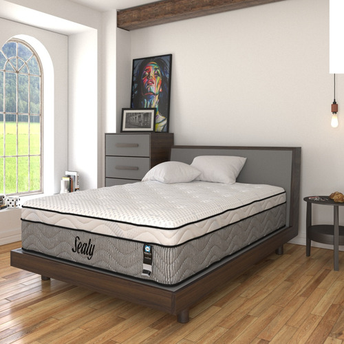 Colchón Matrimonial Sealy Ortopédico Foam De Alta Densidad Color Café- Gris