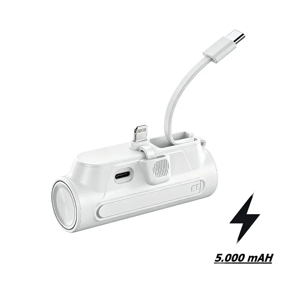 Carregador Portátil de Bolso Power Bank Pocket com iPhone Notebook Samsung Apple Xiaomi Android Mac Ios 5000mah Branco