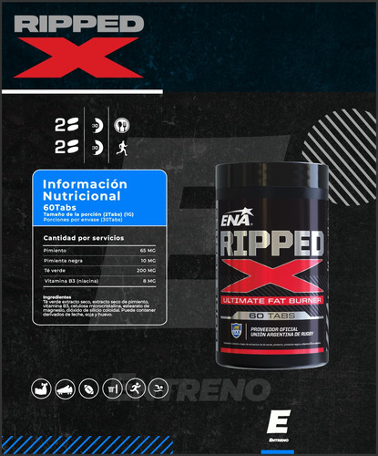 Pack X2 Ripped X Quemador Ena Sport X120 Caps Te Verde