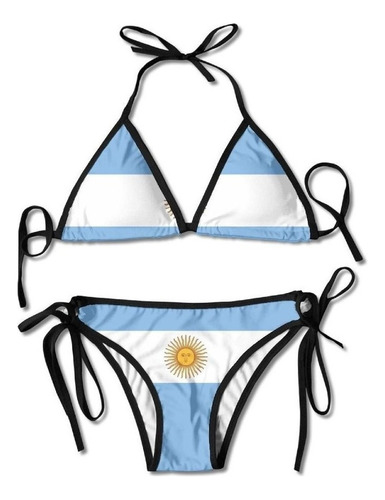 Bañador De Mujer Bandera De Argentina Tie Side Bikini Baña