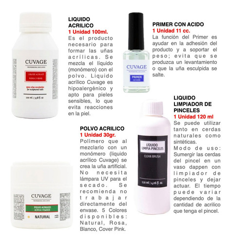 Imagen 2 de 3 de Kit Uñas Esculpidas Acrílico Cuvage Polimero Monomero Molde