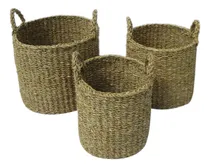 Comprar Conjunto 3 Cestos Organizadores Redondo Fibra Natural Alça
