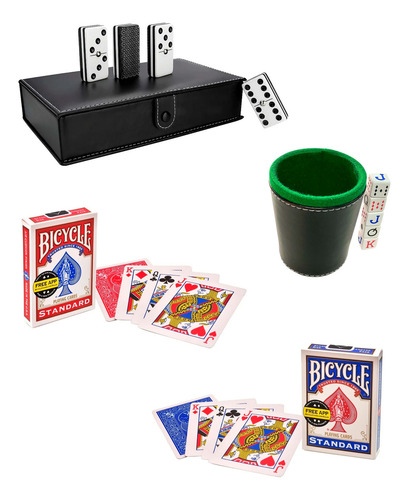 Domino Jumbo Plata + Cubilete + Baraja Bicycle Azul Y Roja