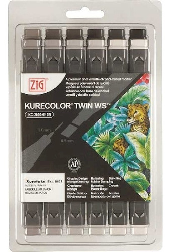 Marcador Kurecolor Doble Punta Gris Calido X 12