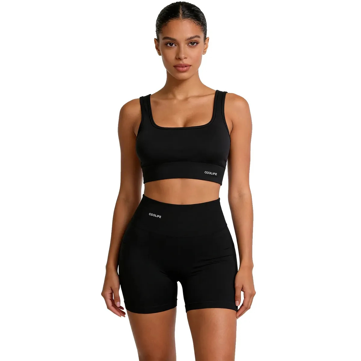 Conjunto Fitness Feminino com Shorts de Ioga e Top Sutiã Esportivo – Roupas para Academia e Pilates