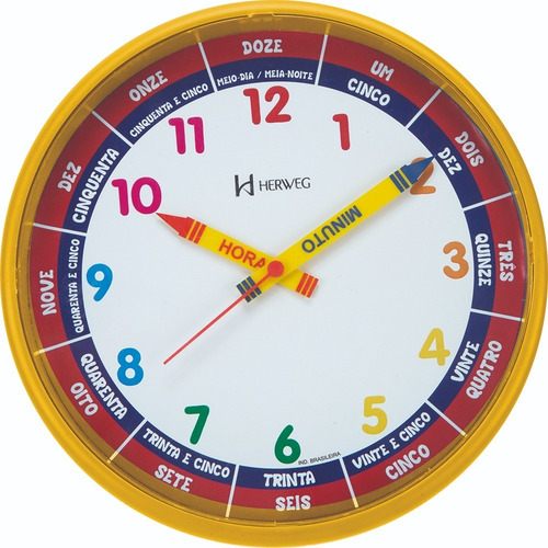 Relógio Parede 25cm Herweg Educativo Infantil 6690 Amarelo