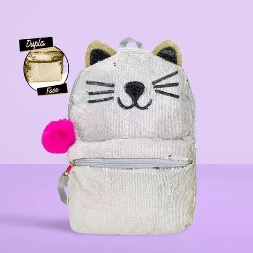 1pc Mochila De Orelhas De Gato Bonito, Moda Colorida Lantejoulas