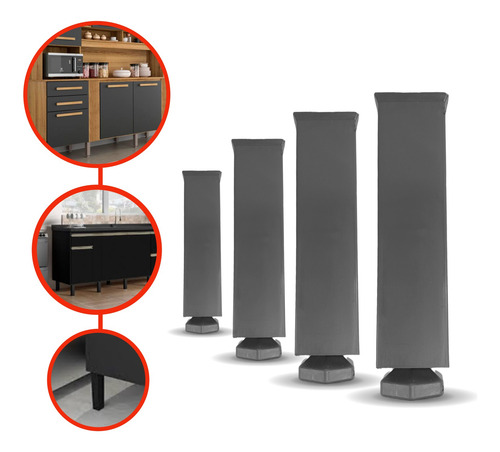 4 Pezinhos Para Moveis 17cm Quadrado Com Regulagem Altura