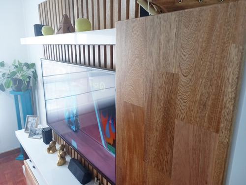Imagen 5 de 7 de Mueble Tv Oculta Cables Blanco Y Madera Roble Ref Mural44