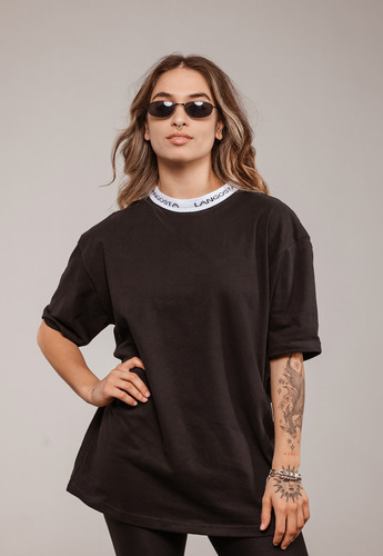 Remera Algodón Oversize Cuello Tejido Victoria Langosta