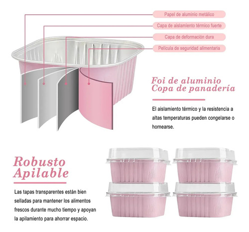 Banna 50 Molde Aluminio Desechable 300ml Con Tapa, 10 Oz/300ml Moldes Para Tartas, Moldes Cuadrados De Foil Para Tartas De Bodas, Fiestas Y Cumpleaños, 11.2 * 11 .2* 4 Cm , Rosa