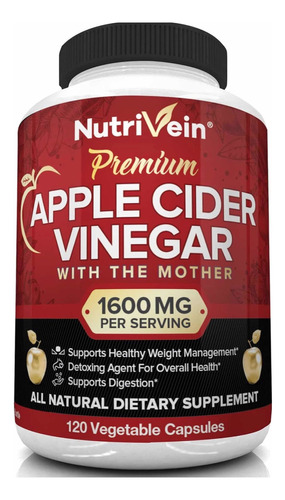 Vinagre De Manzana 1600mg (120 Cápsulas) Nutrivein Hecho E.u Sabor Sin Sabor