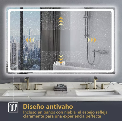 Espejo Led Baño 50x70cm Touch 3 Modo Con Función Antivaho