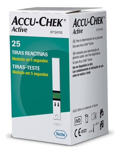 25 Tiras De Teste Glicemia Glicosimetro Accu Chek Active