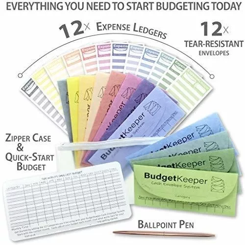 Sistema de sobres de efectivo para presupuestar y ahorrar dinero - Budget  Keeper - Paquete de 12 colores surtidos