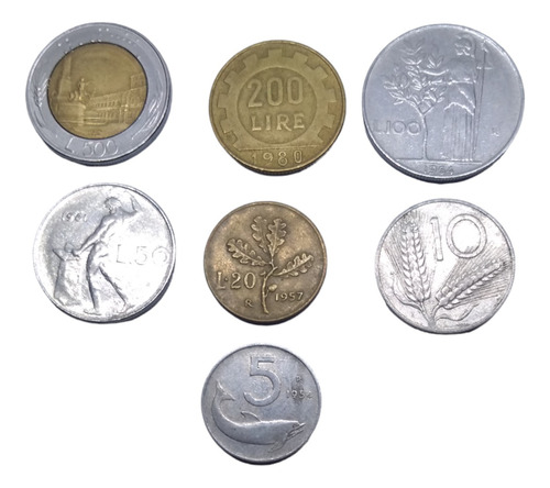  Monedas Italia De 500 A 5 Liras  7 Piezas Años 70´s