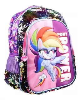 Mochila Primaria Niña My Little Pony Con Lentejuela Textura Suave