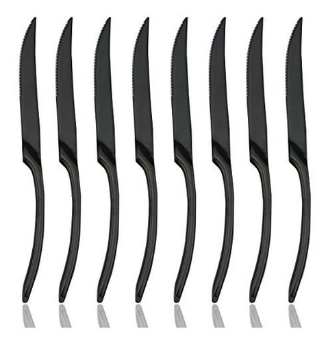 Cuchillos Serrados De Acero Inoxidable Color Negro 8 Piezas