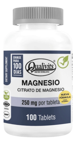 Citrato De Magnesio 250mg, 100 Cápsulas,  Qualivits