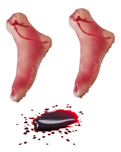 Imagem 1 de 6 de Kit 2 Pés Falso De Plástico Rígido + Sangue Falso Brinde