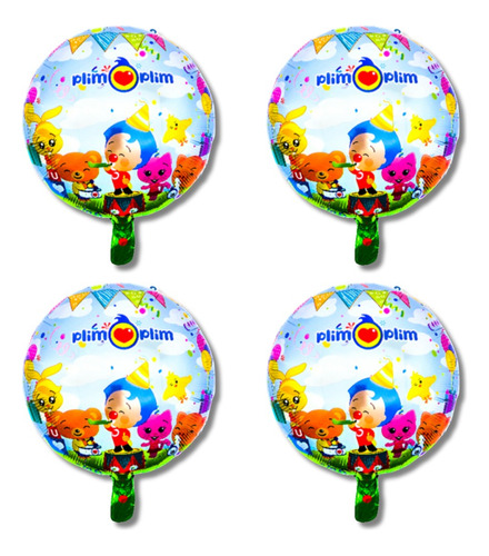 Set X4 Globo Metalizado Personajes 45cm Payaso Plim Plim