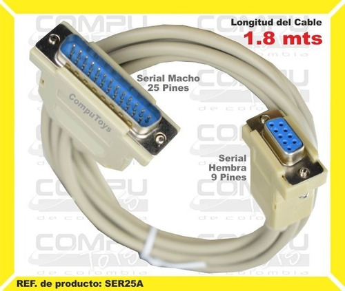 Cable Para Serial Db9 A Db25 1.8m Ref: Ser25a Computoys Sas