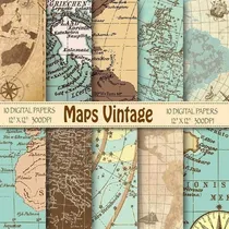 Comprar Kit Imprimible  Fondos De Mapas Vintage   10 Fondo