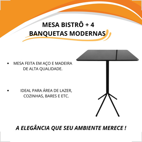 Jogo Mesa Com 4 Banquetas Quadradas Restaurante Bar Bistrô