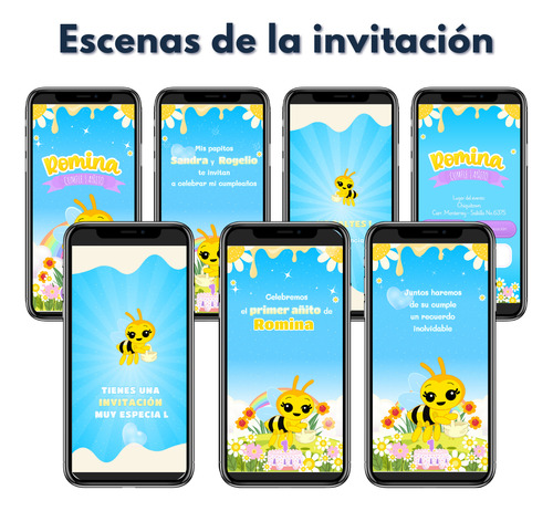 Invitación Digital Web Interactiva Animada Abejita Chiquitita Azul