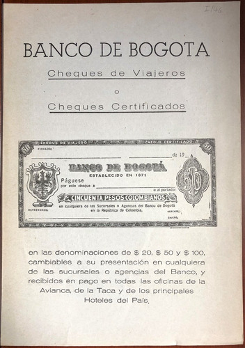 Banco De Bogotá Antiguo Aviso Publicitario De 1946