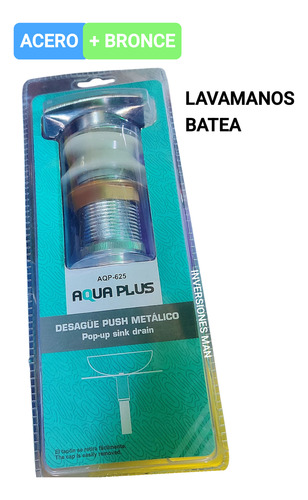 Desagüe Bajante Lavamanos Push Batea Acero + Bronce Clase A