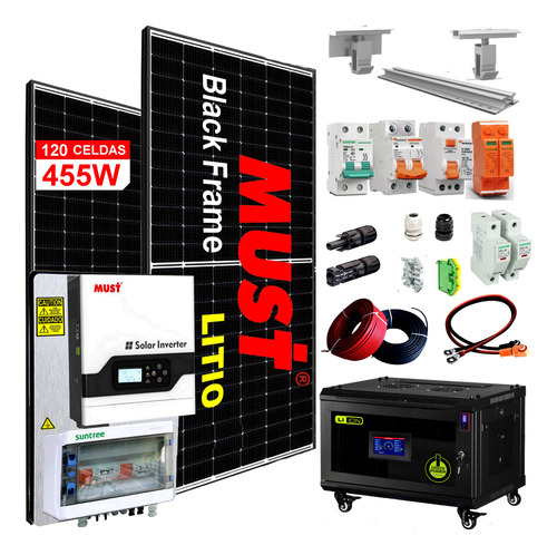 Must Kit Solar Complet 6600w/d Inverter 3kw Bater Litio Ml8l